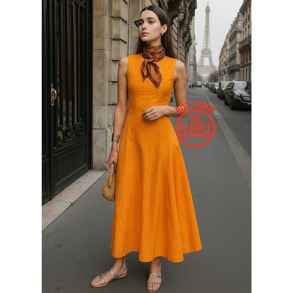 ZARA A-Line Orange Midi Dress NWT | Cotton Blend Blogger Fave - Picture 4 of 16